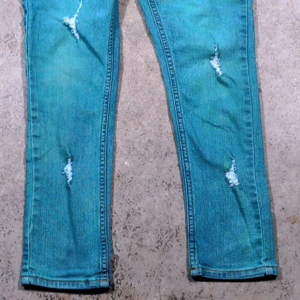B'josh Boys Distressed Skinny Jeans Size 10R‎ Teal Blue Denim Ripped Stretch
